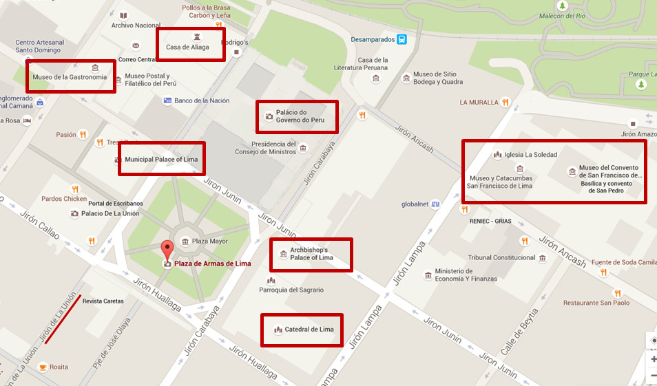 Mapa Plaza de Armas em Lima