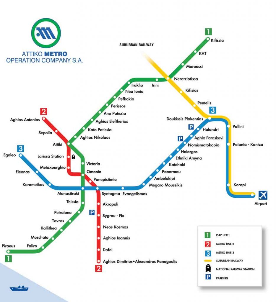 Mapa do metrô de Atenas